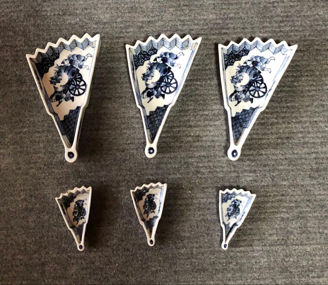 江戸時代 大日本永楽造 染付扇型皿 セット 大 小 和食器 和柄 ６個セット
