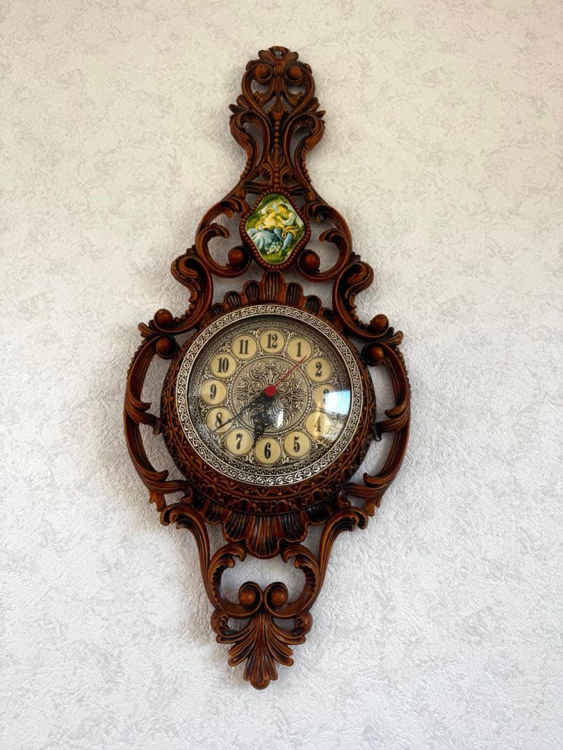 イタリア製 掛け時計 アンティーク調 インテリア 電池式 ジャンク