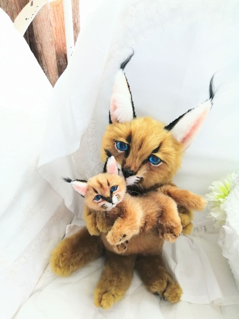 ラピ様オーダー♡カラカル親子♡ママとベビー♡かご♡アートドール♡ぬいぐるみ♡