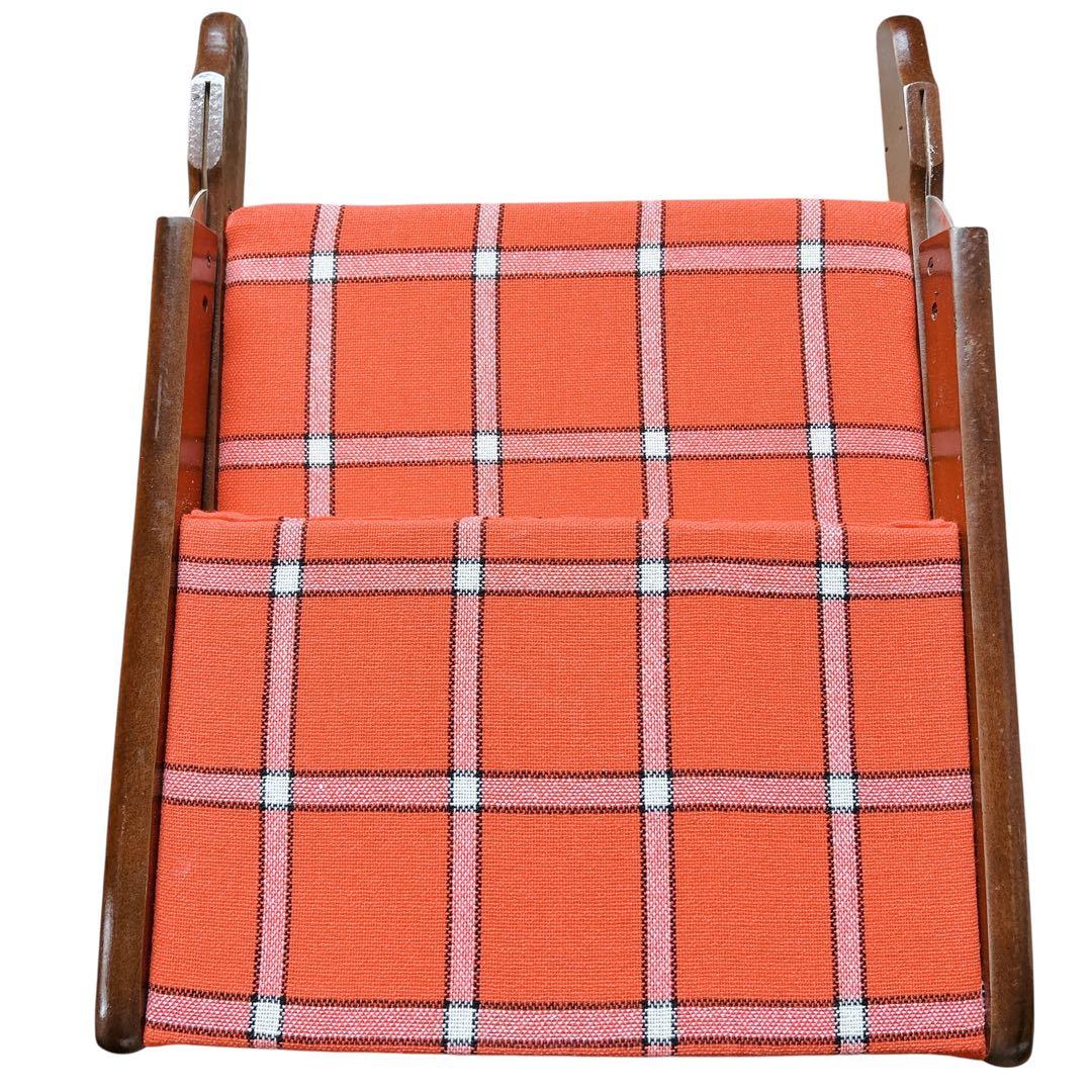 ②昭和レトロ 木製座椅子 2脚セット ヴィンテージ 和室 旅館 赤 チェック