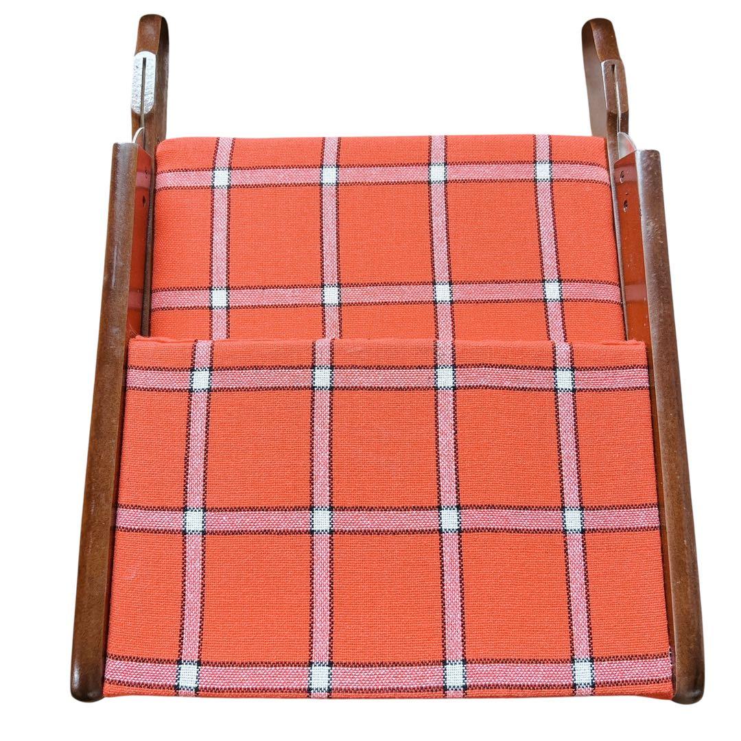 ②昭和レトロ 木製座椅子 2脚セット ヴィンテージ 和室 旅館 赤 チェック