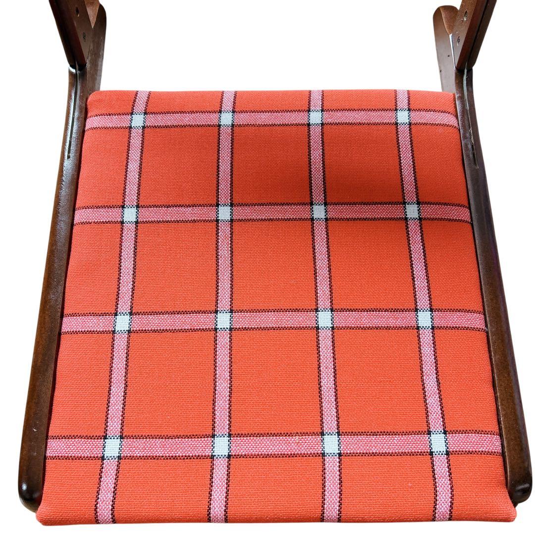 ②昭和レトロ 木製座椅子 2脚セット ヴィンテージ 和室 旅館 赤 チェック