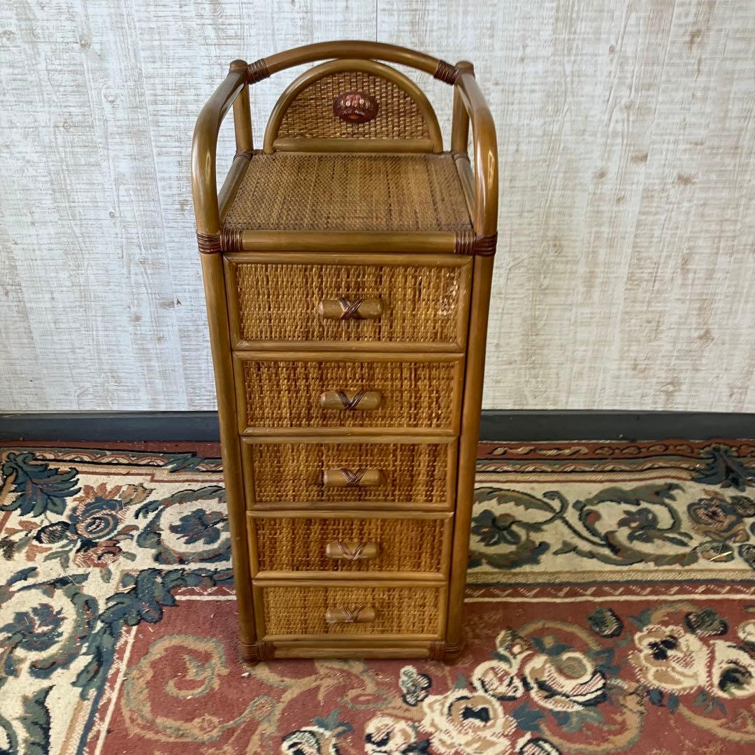 昭和レトロ ラタンチェスト 5段収納サニタリーラック 引き出しタンス 箪笥