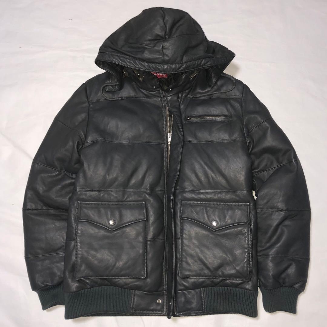 10FW SUPREME シュプリーム レザージャケット ダウン フード グレー