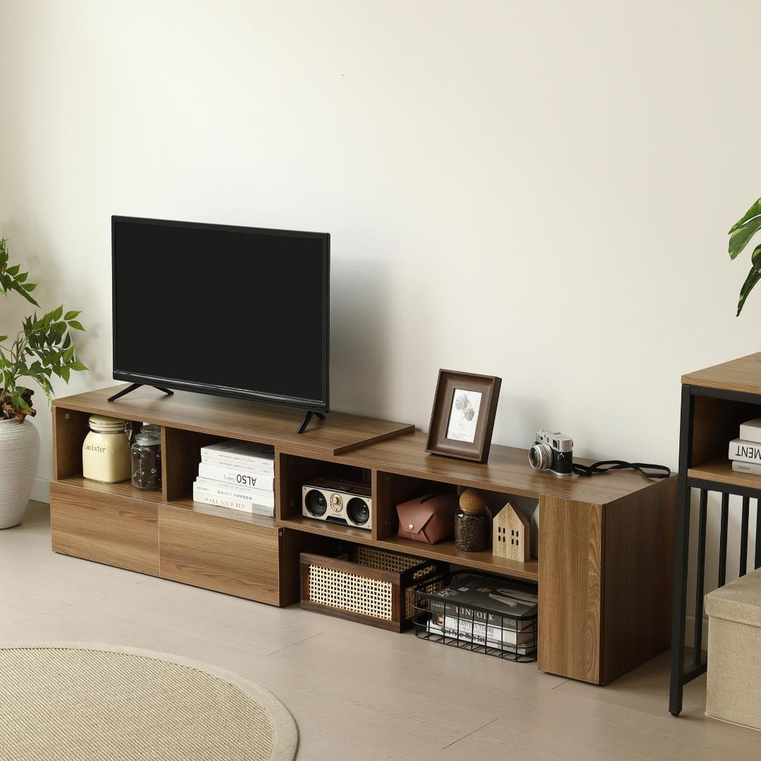 大人気！テレビ台 ローボード 収納 伸縮自由 幅95～169cmBrown