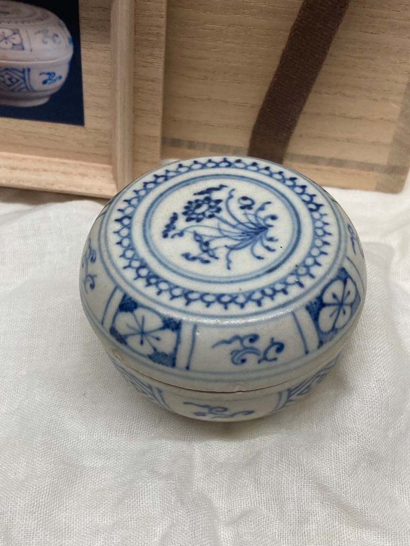 合器 合子 呉須 染付 安南 骨董 呉須 染付 中国骨董 ベトナム 香合 茶道具