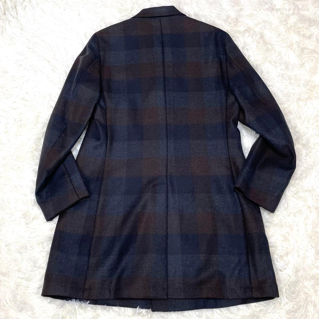美品 LATORRE URBANJ 伊製 チェックウール チェスターコート 48