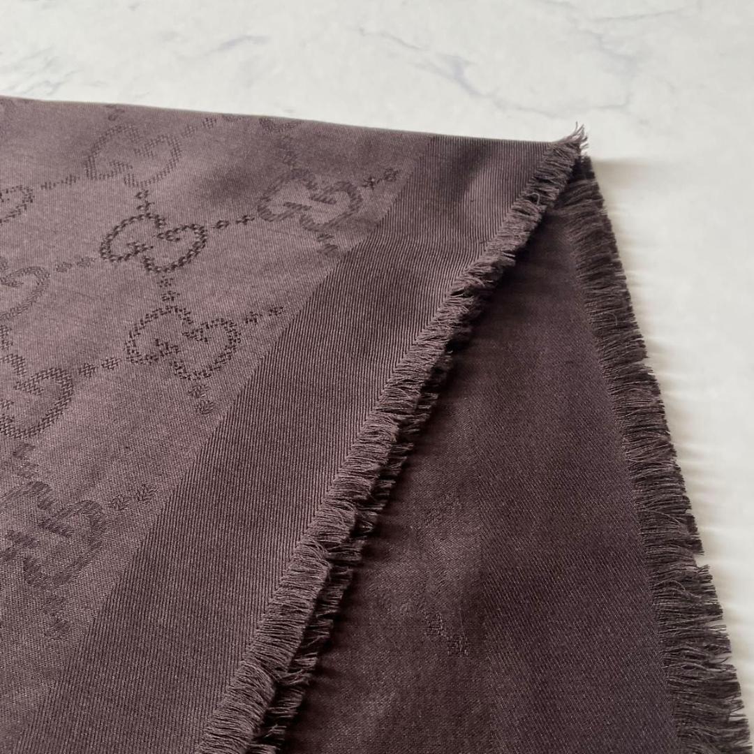 GUCCI グッチ GG柄 大判ストール シルク100% ブラウン 茶