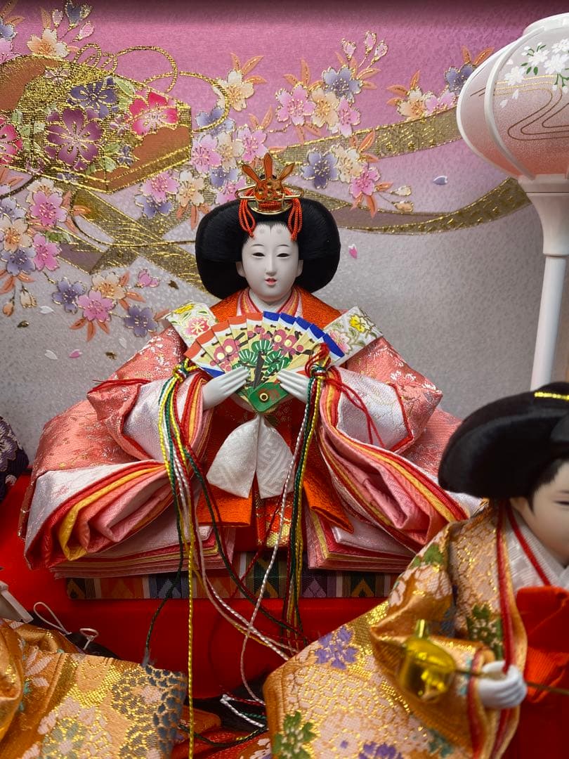 東京久月　雛人形五人飾りガラスケース檜造り・間口約５９×奥行約３４×高さ約４２㎝