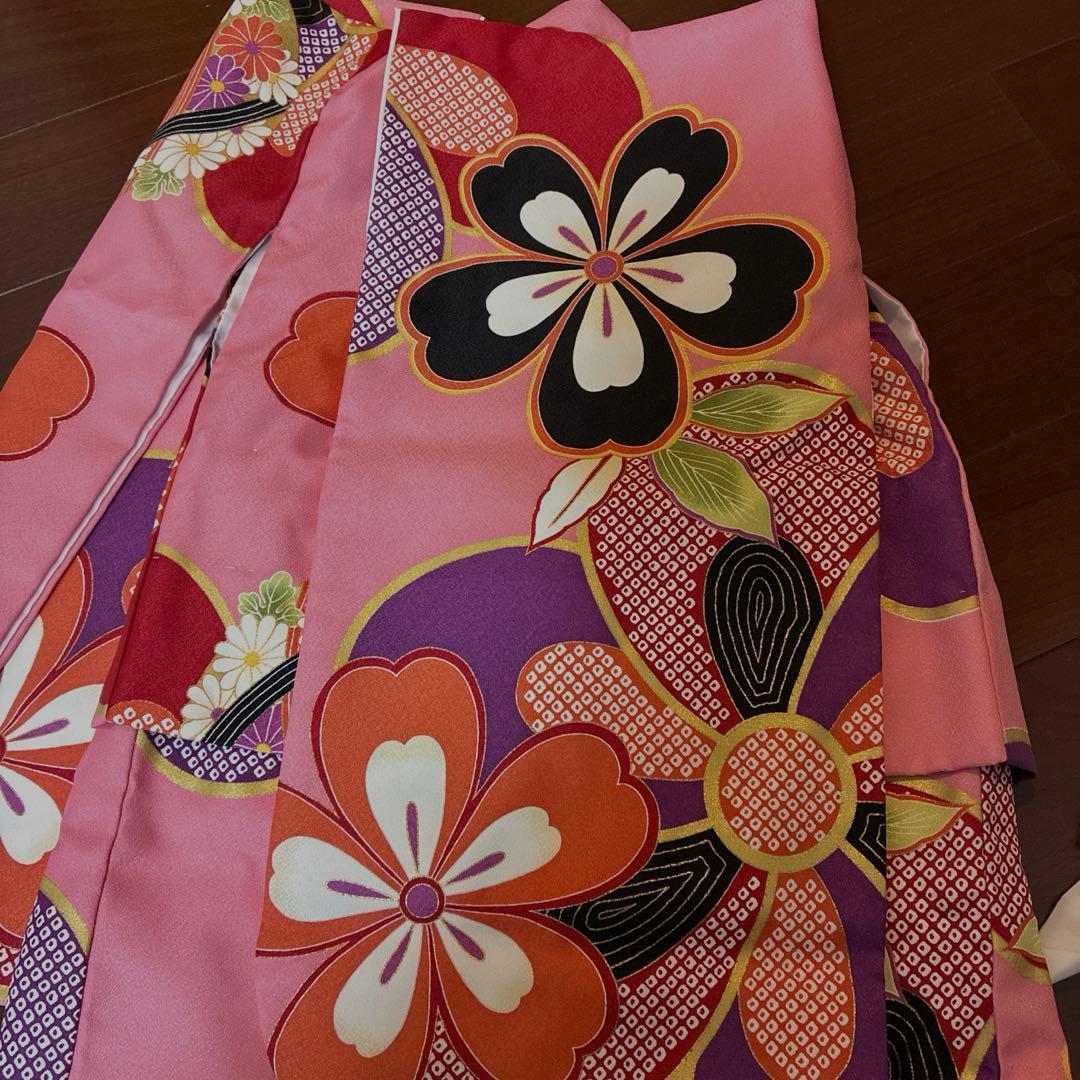 七五三用 赤色とピンク色 花柄 着物 セット