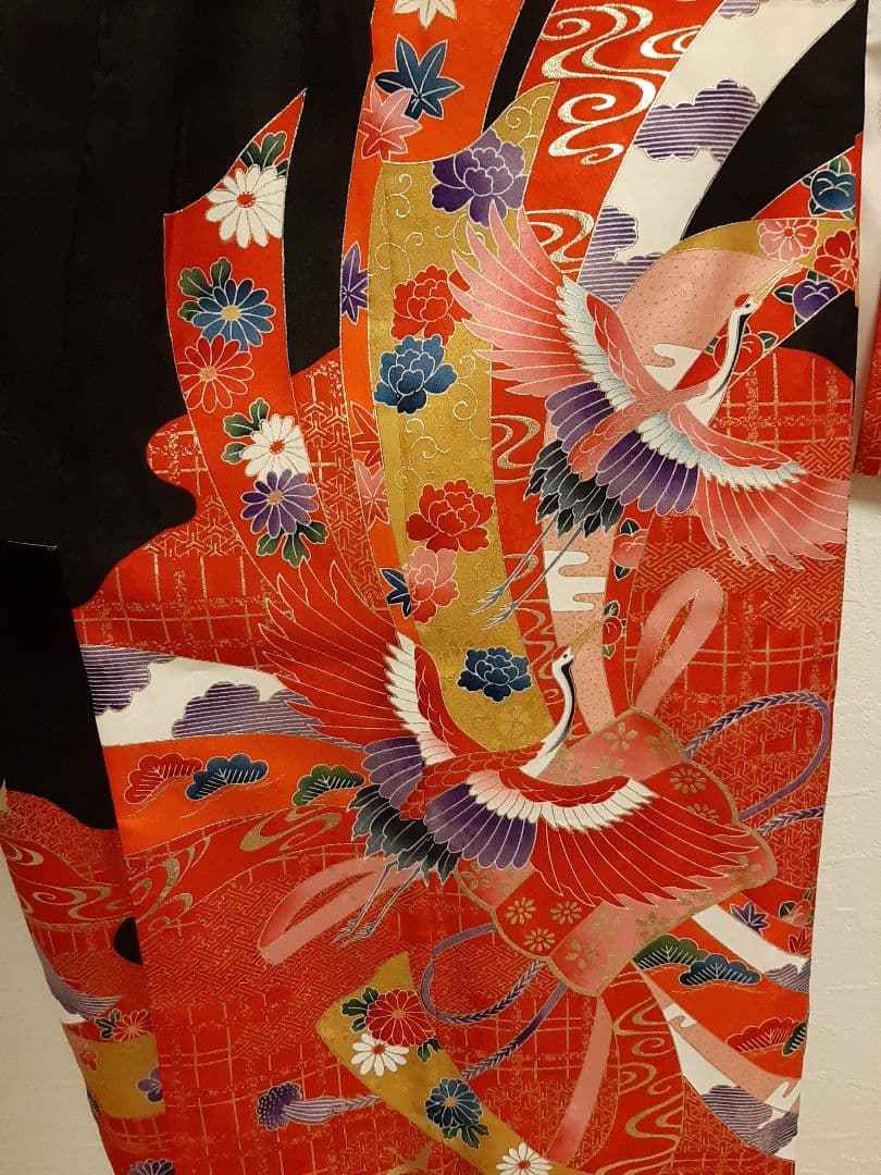 七五三　女の子　着物　鶴　リボン　レトロ　アンティーク