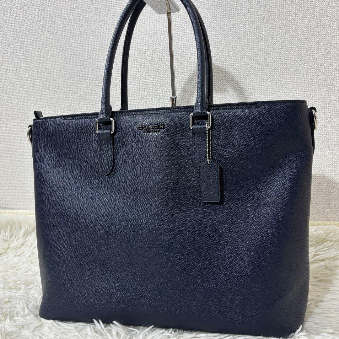 【美品】 COACH ベケット サファイアーノレザー トートバッグ ネイビー