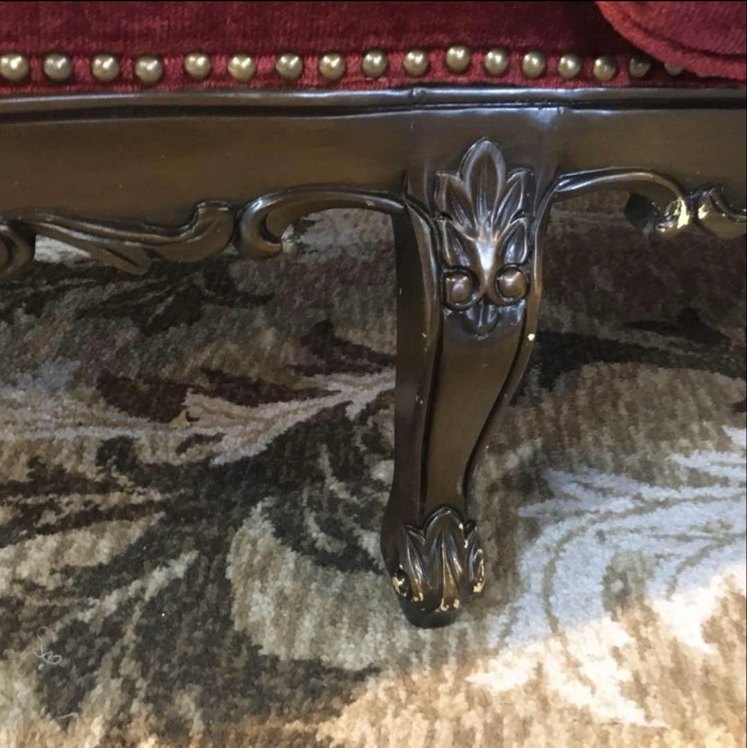 【アデム】SYMPHONY ロココスタイルソファ 赤(やや汚れ傷あり)