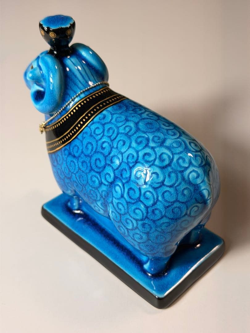 #美濃焼 幸兵衛窯 エジプト神 九栄神　クヌム　羊 青釉 オーナメント　S-1