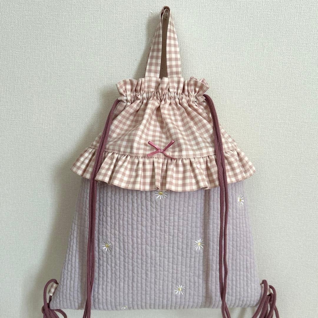 入園入学3点セット　【マーガレットヌビ×くすみピンク】　女の子　レッスンバッグ