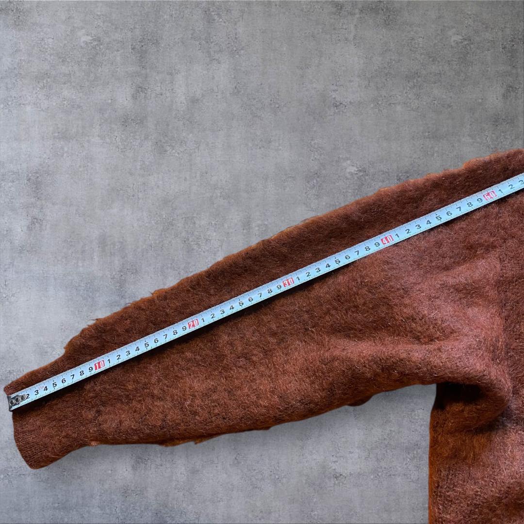 猫目ボタン ブラウン モヘア 混紡 カーディガン