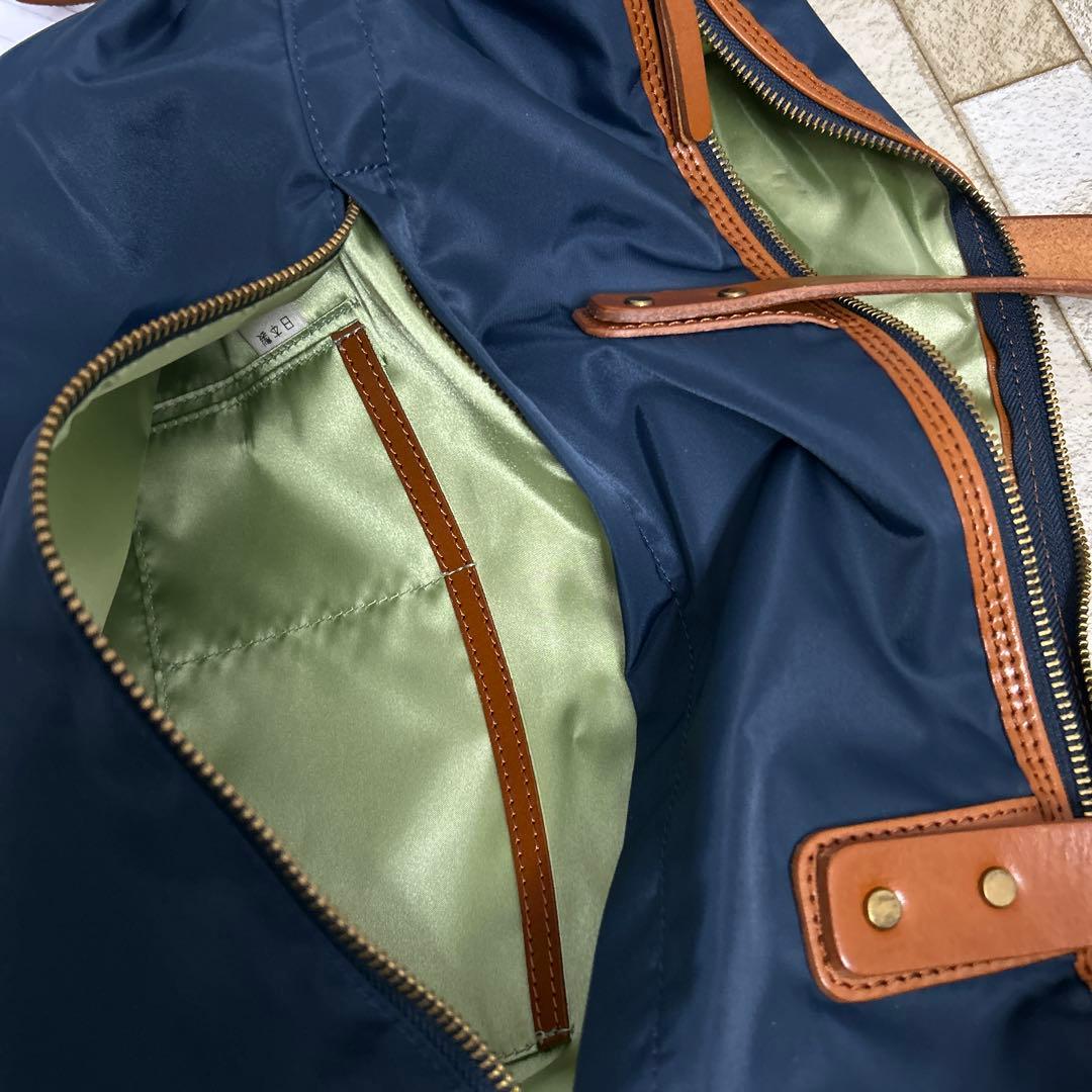 HALEINE アレンヌ　ボストンバッグ　ネイビー部分ヌメ革ユニセックス　美品