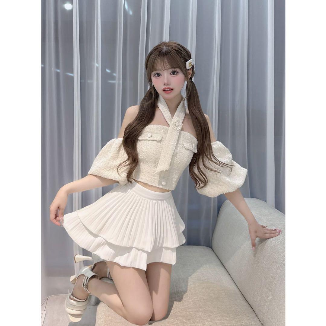 Darich ホルターネックオフショルツイードトップス ホワイト サイズF