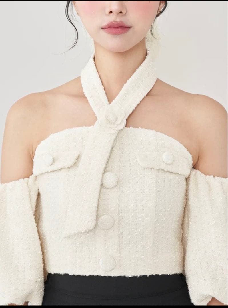 Darich ホルターネックオフショルツイードトップス ホワイト サイズF