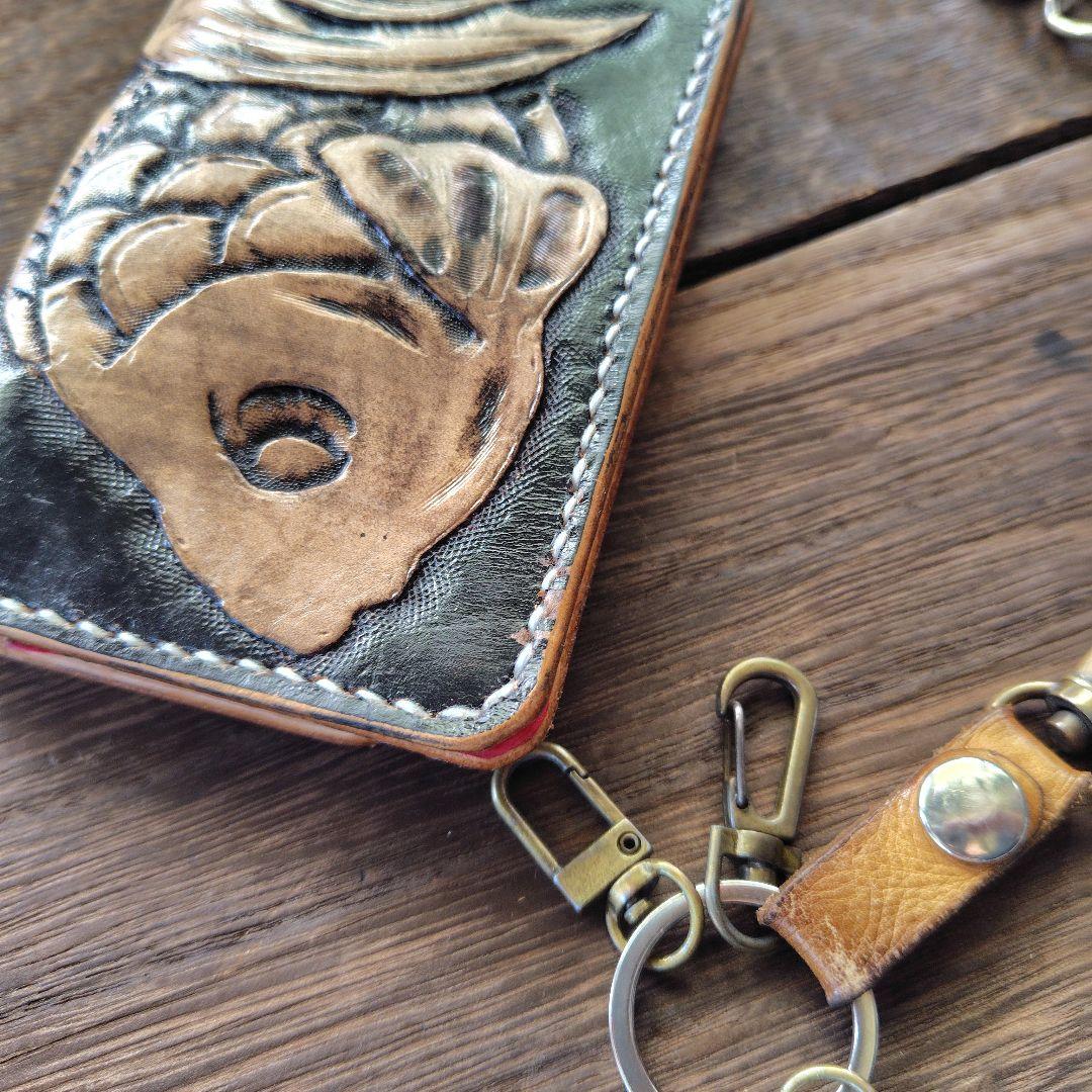 ミドルサイズ トラッカーウォレット 黒×赤 金魚(74)