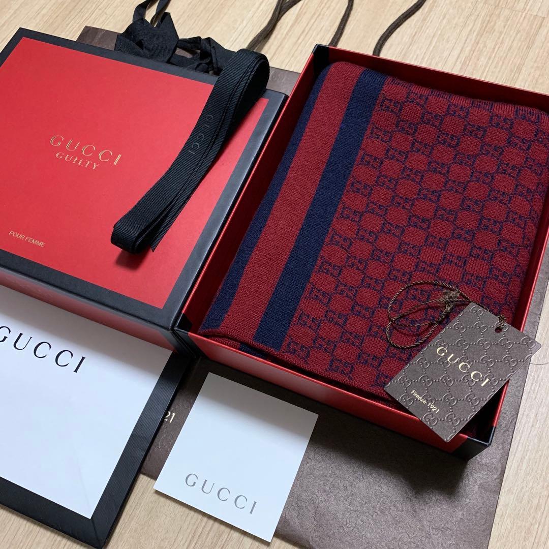 新品✨GUCCIマフラー❗️箱紙袋セット　グッチマフラー　赤　レッド　高級
