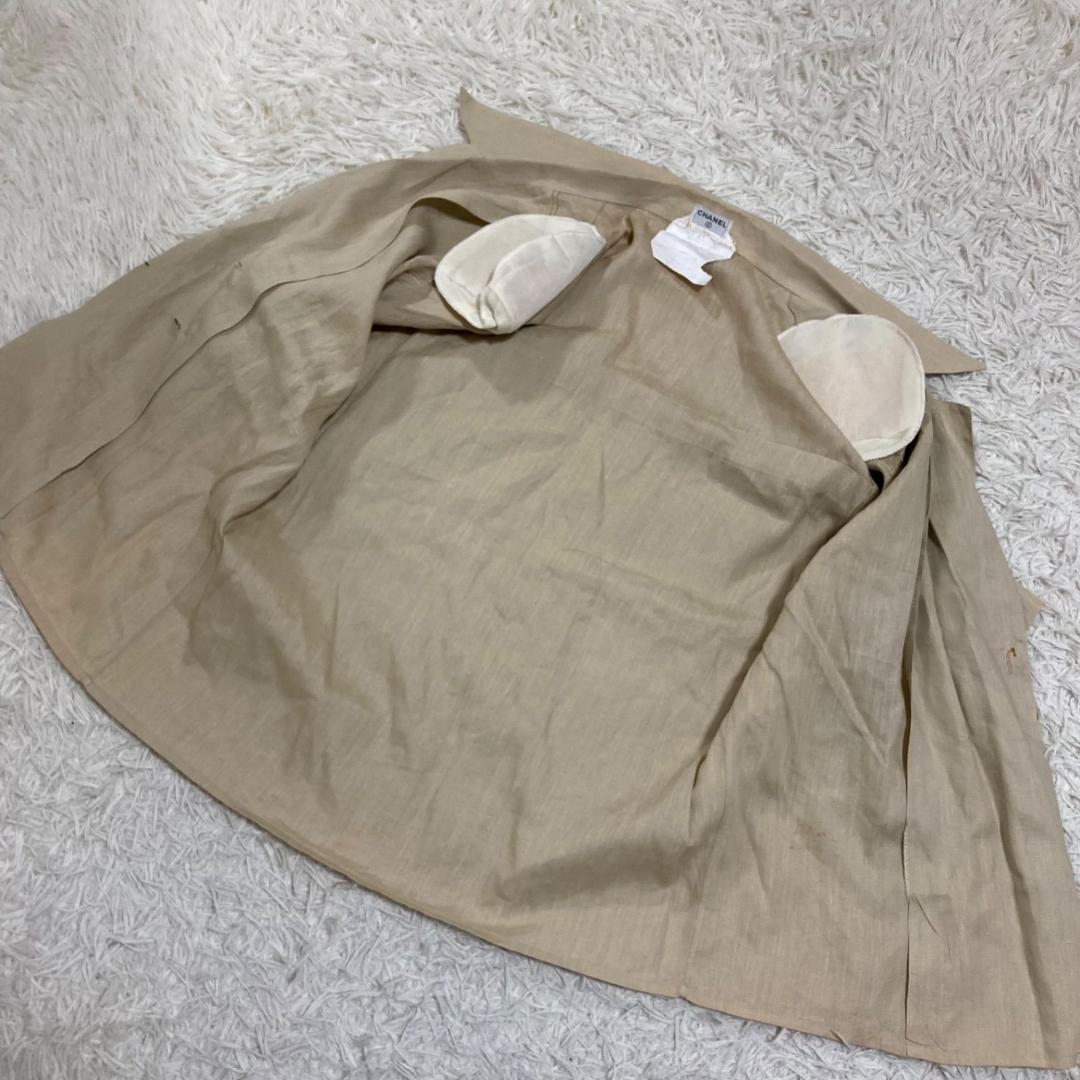 シャネル ヴィンテージ リネン ダブル 金ボタン ココマーク シャツ 38 M