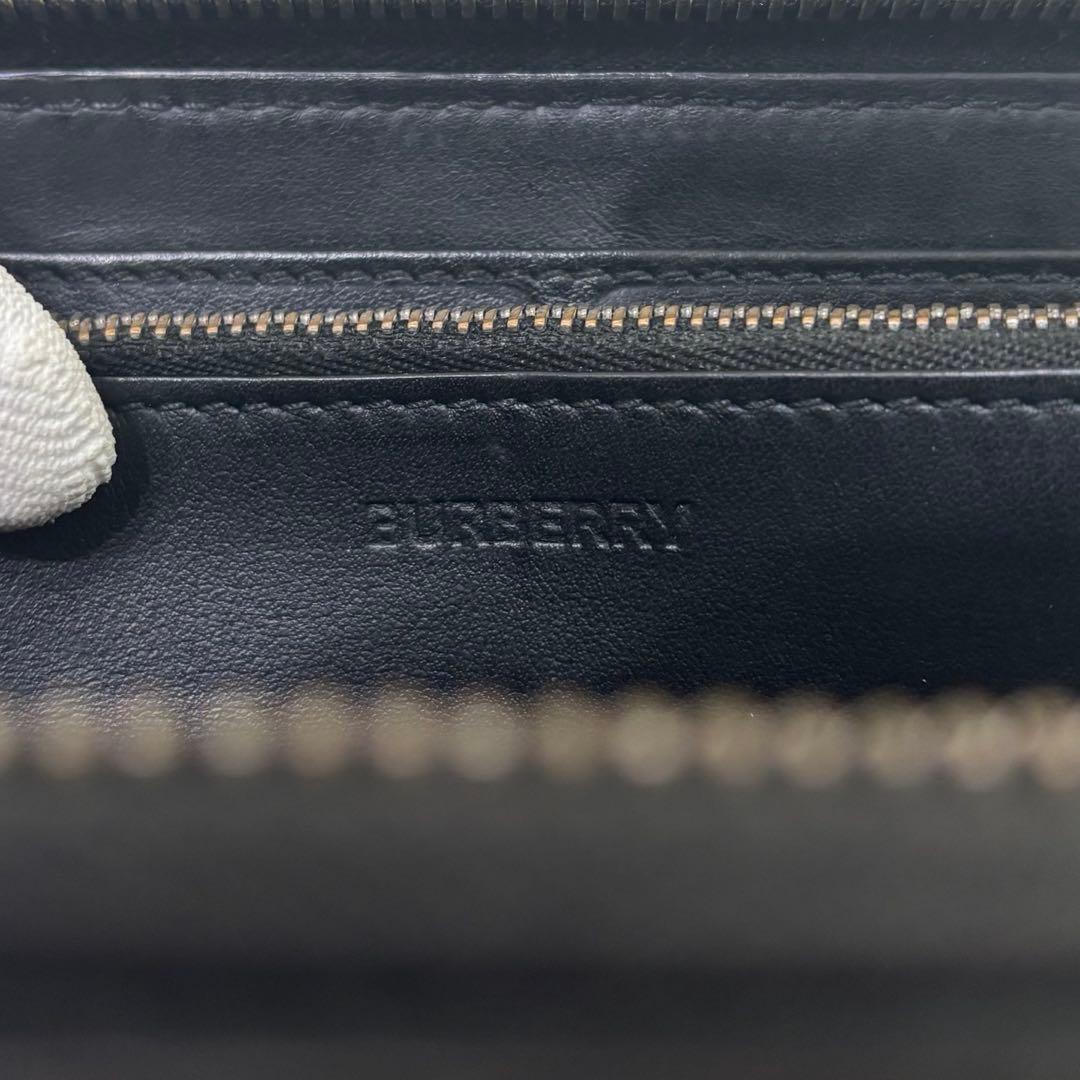 BURBERRY バーバリー　長財布　ラウンドジップ　黒　ロゴプリント　レザー
