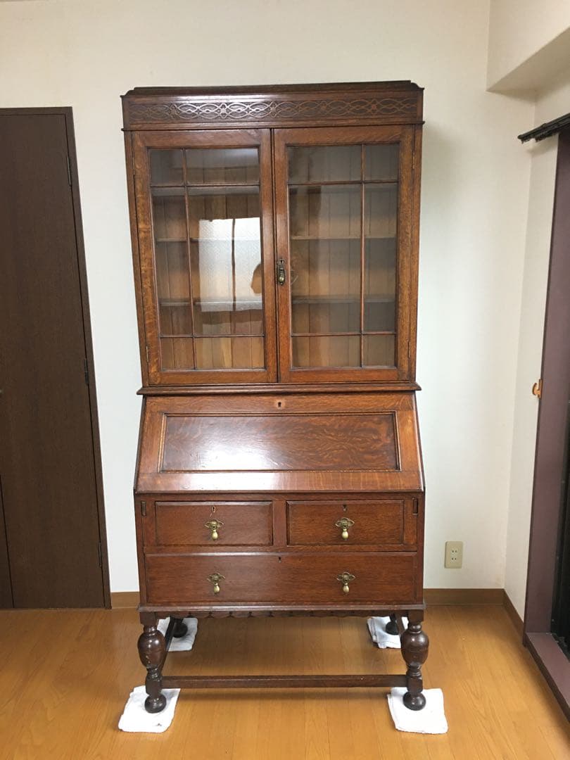 英国アンティーク　ビューロー　キャビネット/本棚/ガラス食器棚/飾り棚/店舗什器