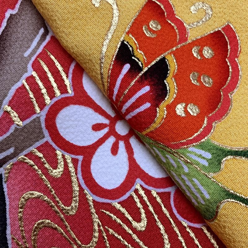 511ag15□七五三 七歳 女児 着物&袋帯 金彩 蝶 枝梅□状態良好