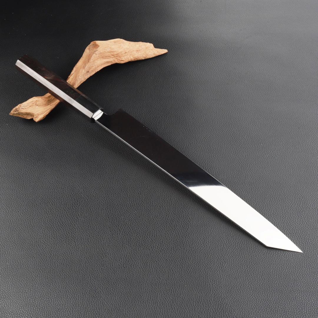 11162鏡面仕上げ 切付包丁 尺 刃は究極の切れ味 刺身包丁 黒檀黒水牛八角柄