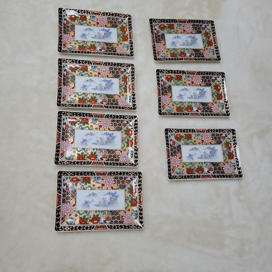 有田焼　弥生窯　角皿　金彩色絵　7枚セット　古伊万里　色絵　丸紋　銘々皿