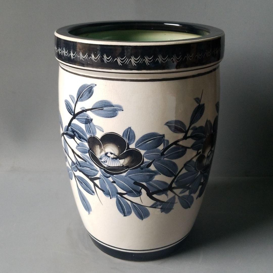 信楽焼傘立て 桶型絵付け 信楽焼 高さ５４cm