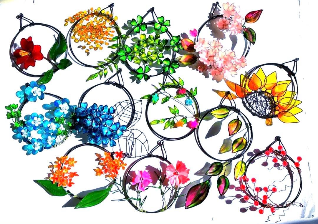 ミニリース12点セット　ワイヤークラフト　ディップアート　壁飾り　インテリア