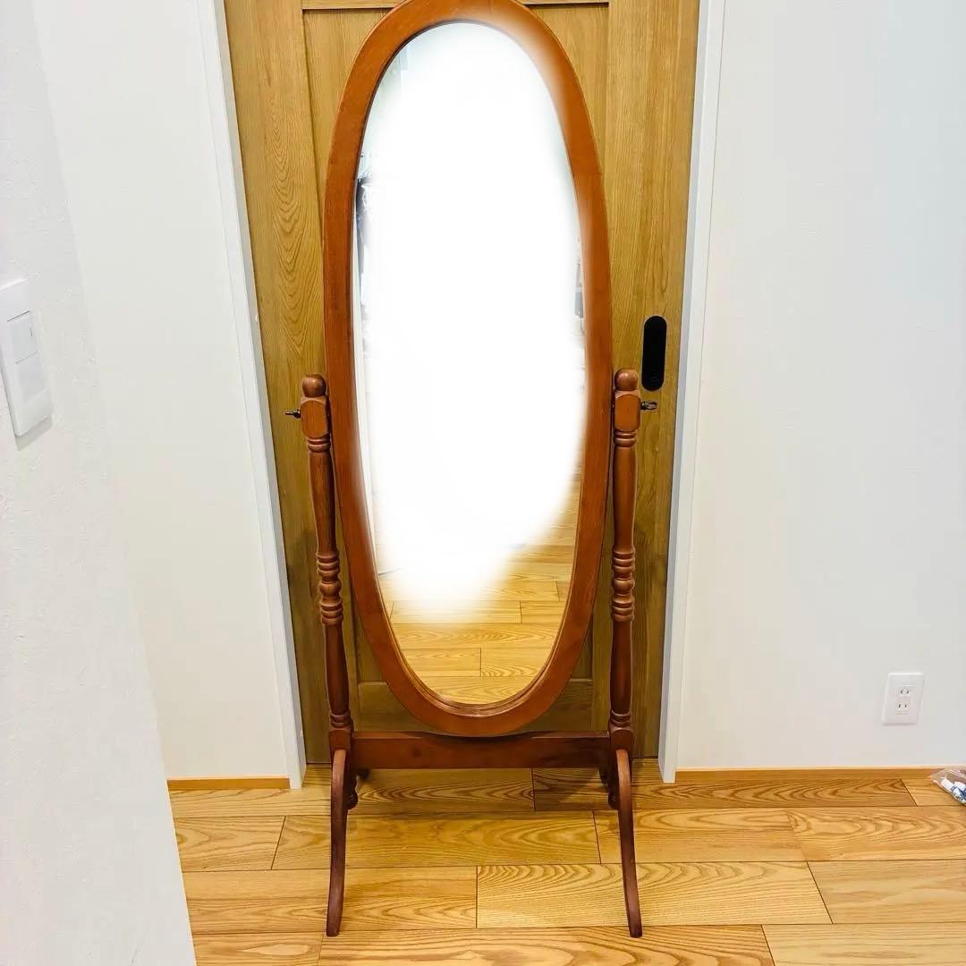 【送料込み】全身 木製　スタンド　ミラー 脚付き 姿見　レトロ　調節　鏡　ウッド