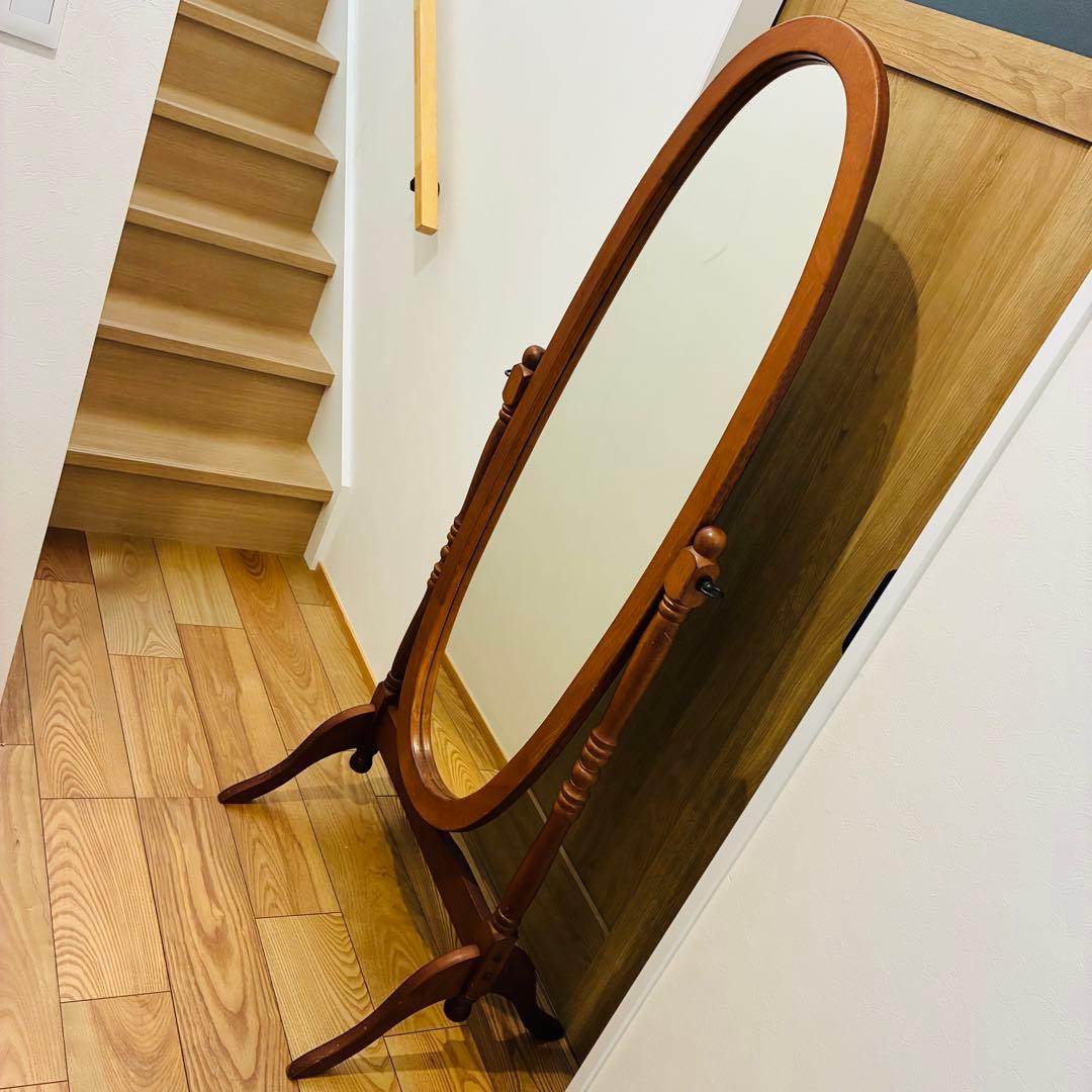 【送料込み】全身 木製　スタンド　ミラー 脚付き 姿見　レトロ　調節　鏡　ウッド