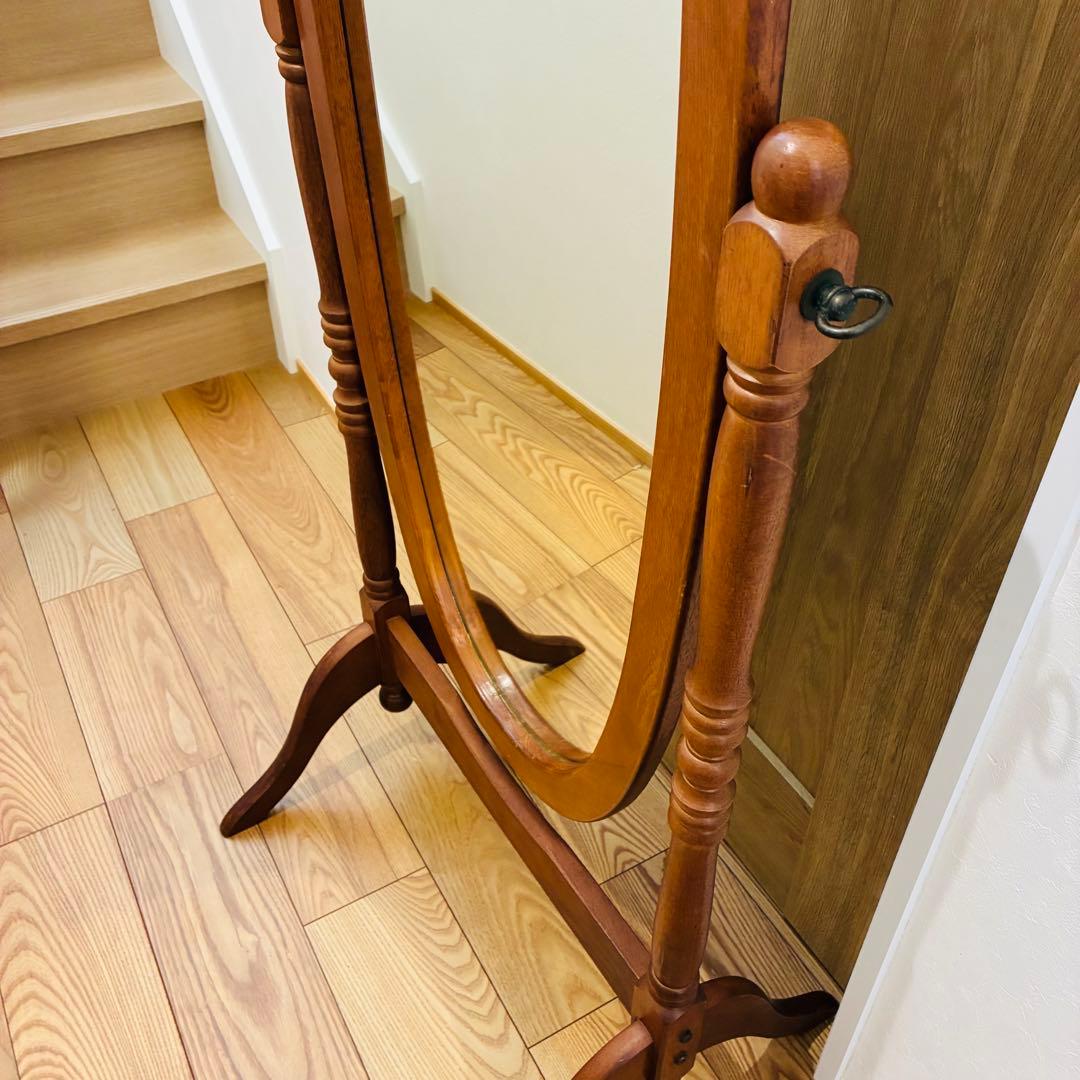 【送料込み】全身 木製　スタンド　ミラー 脚付き 姿見　レトロ　調節　鏡　ウッド