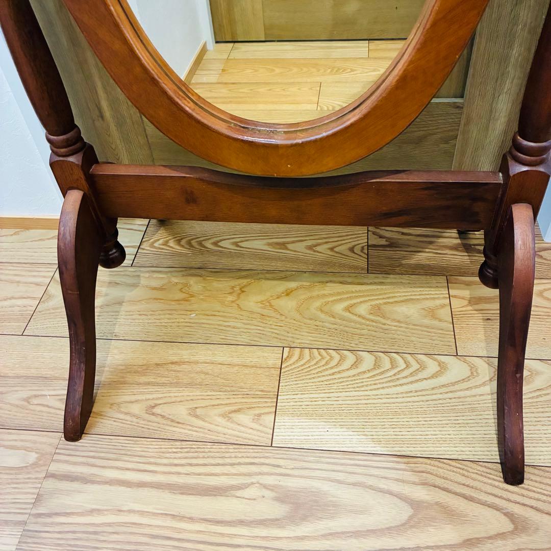 【送料込み】全身 木製　スタンド　ミラー 脚付き 姿見　レトロ　調節　鏡　ウッド