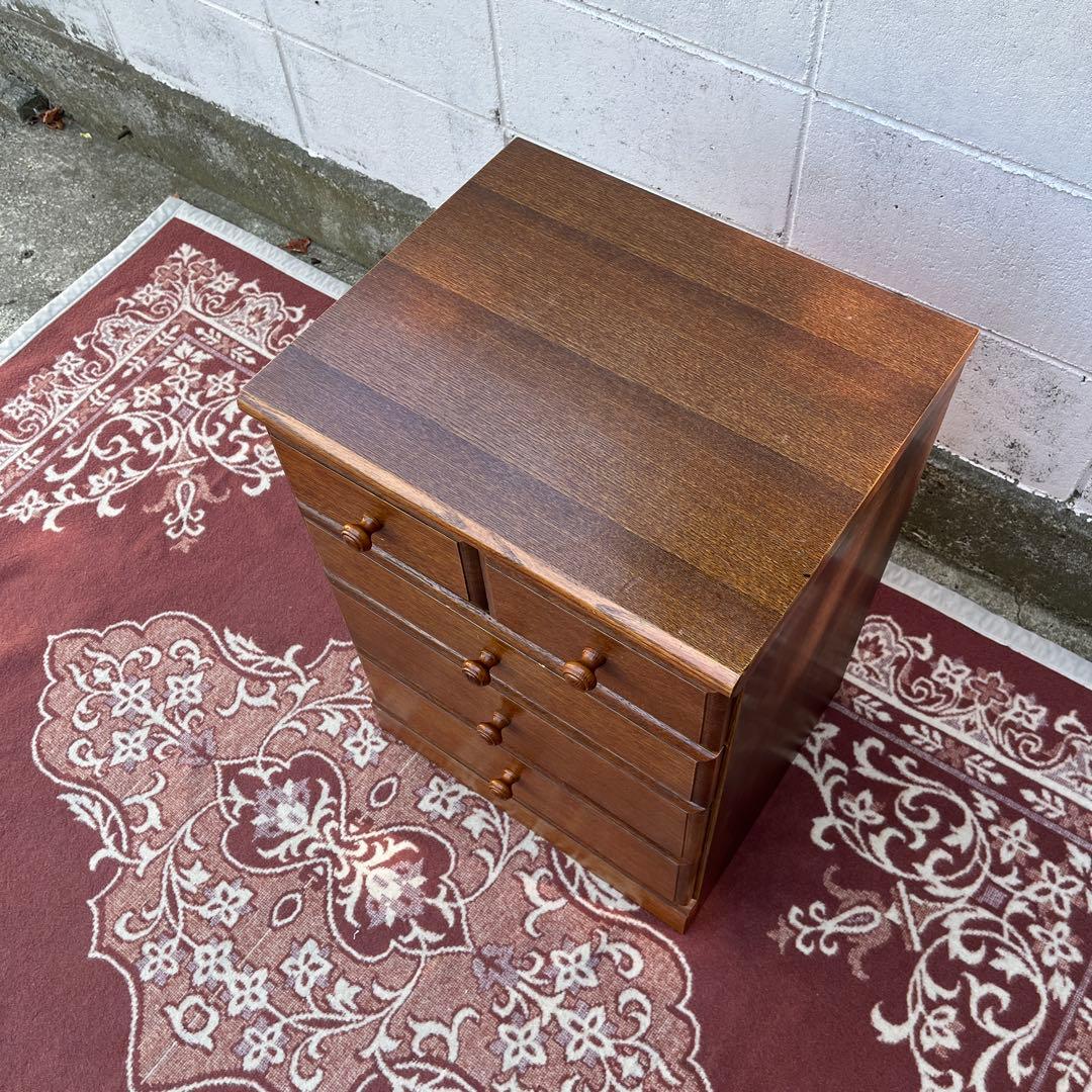 古家具ビンテージ品◾️オーク材突板 引き出し5杯 整理棚 収納棚 木製キャビネット