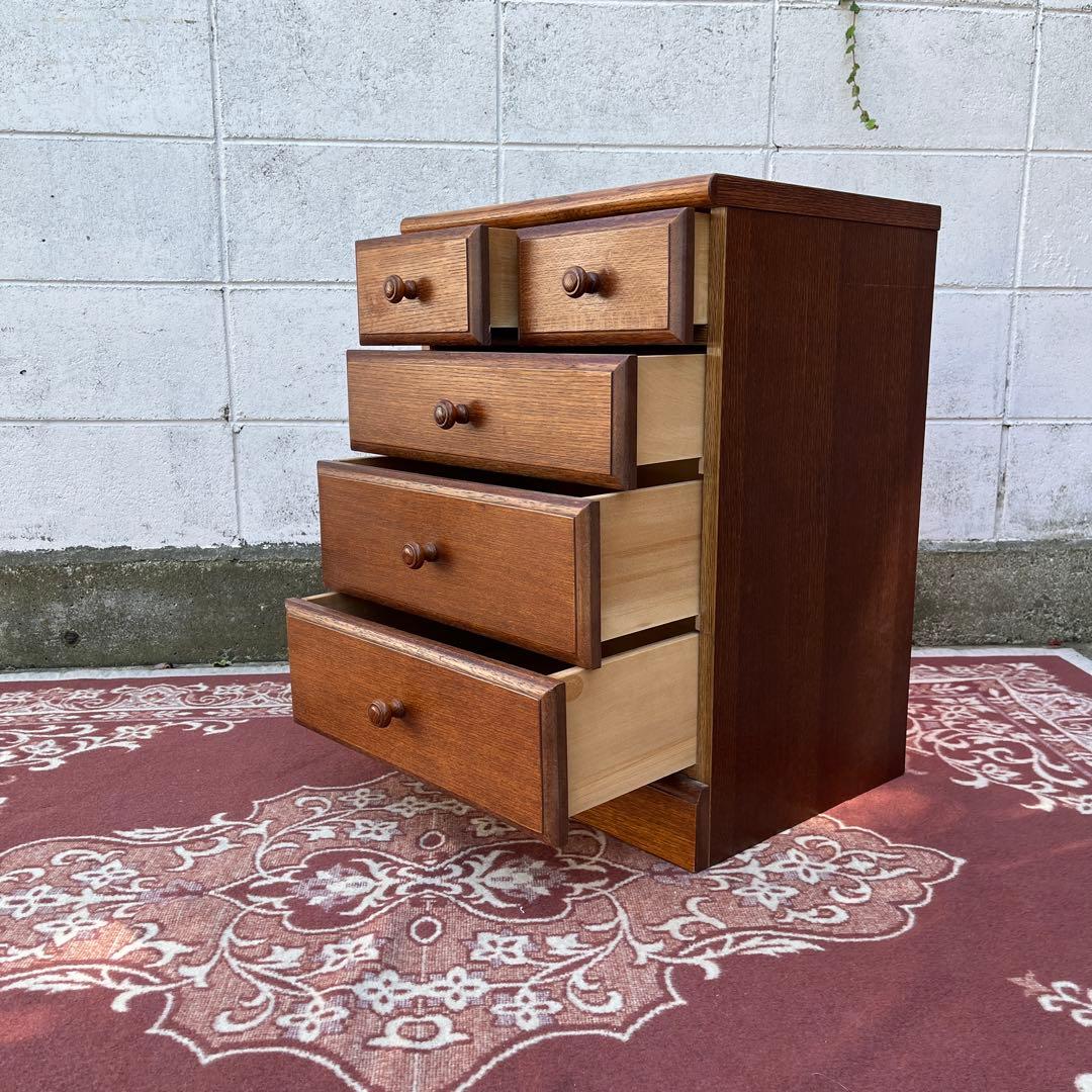 古家具ビンテージ品◾️オーク材突板 引き出し5杯 整理棚 収納棚 木製キャビネット