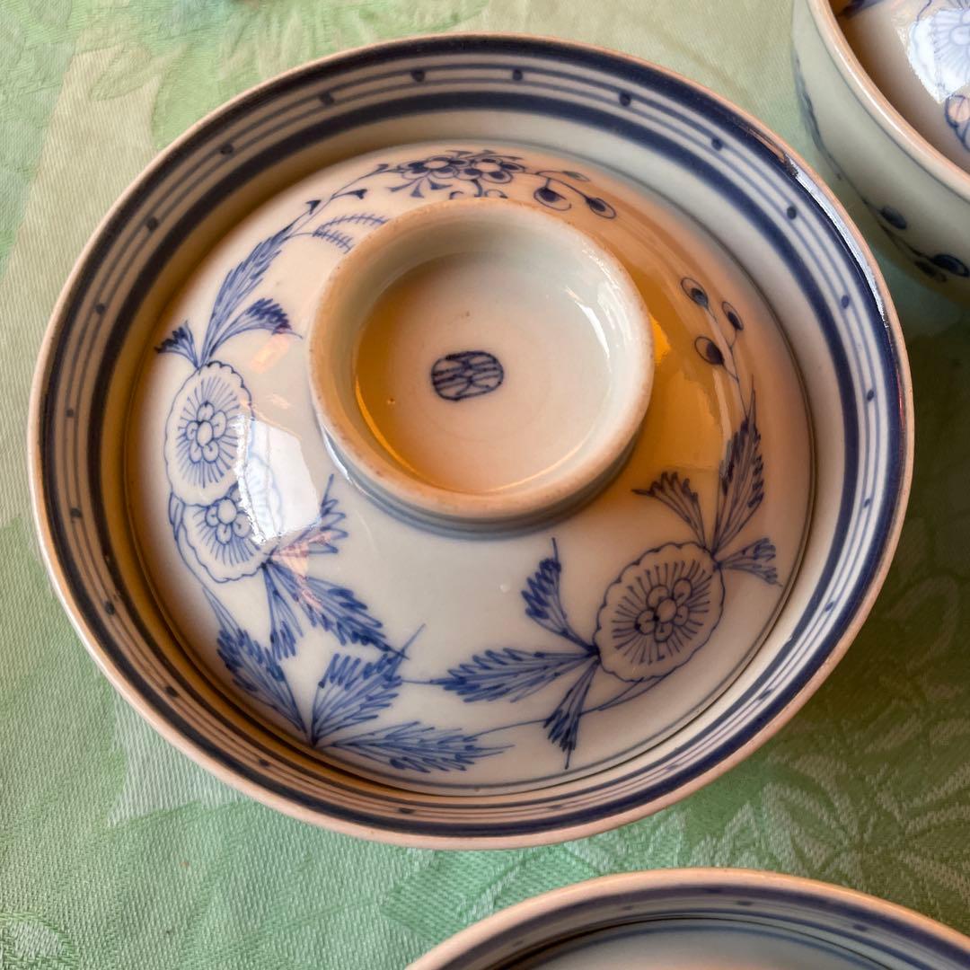 古伊万里　染付　蓋付飯茶碗　5客