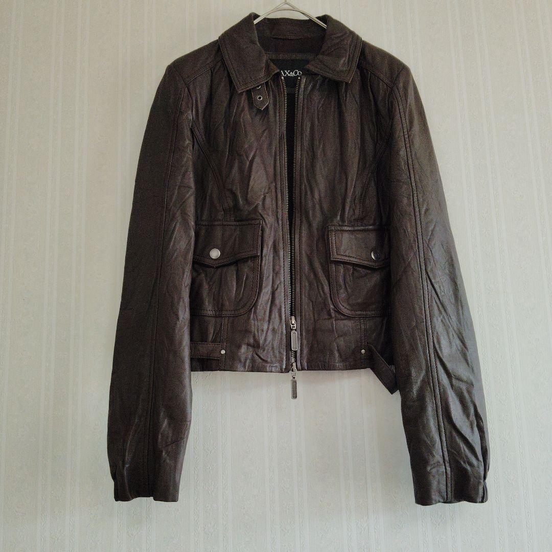 美品　MAX&Co.ブラウン レザーライダースジャケット　38