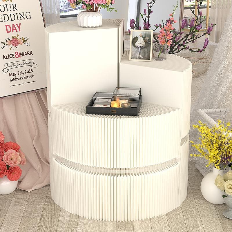 ホワイト階段円柱型ディスプレイ台 直径40cm高さ78㎝ 陳列台 組立不要展示会