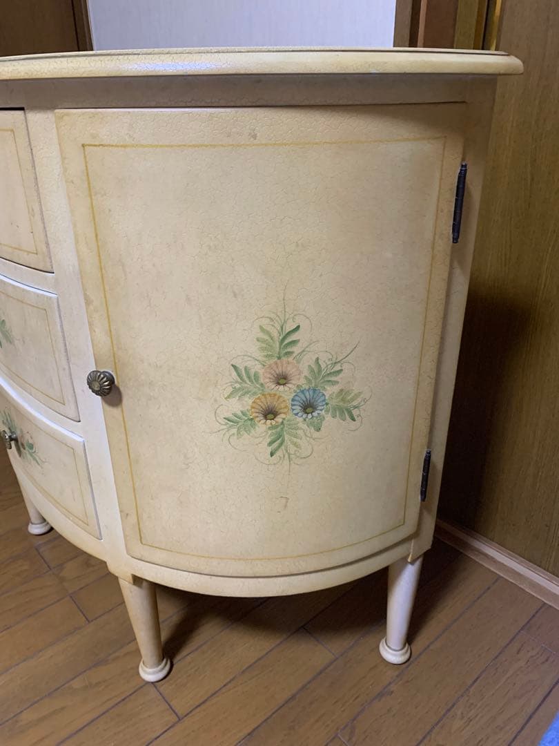 アイボリー サイドボード 花柄ペイント