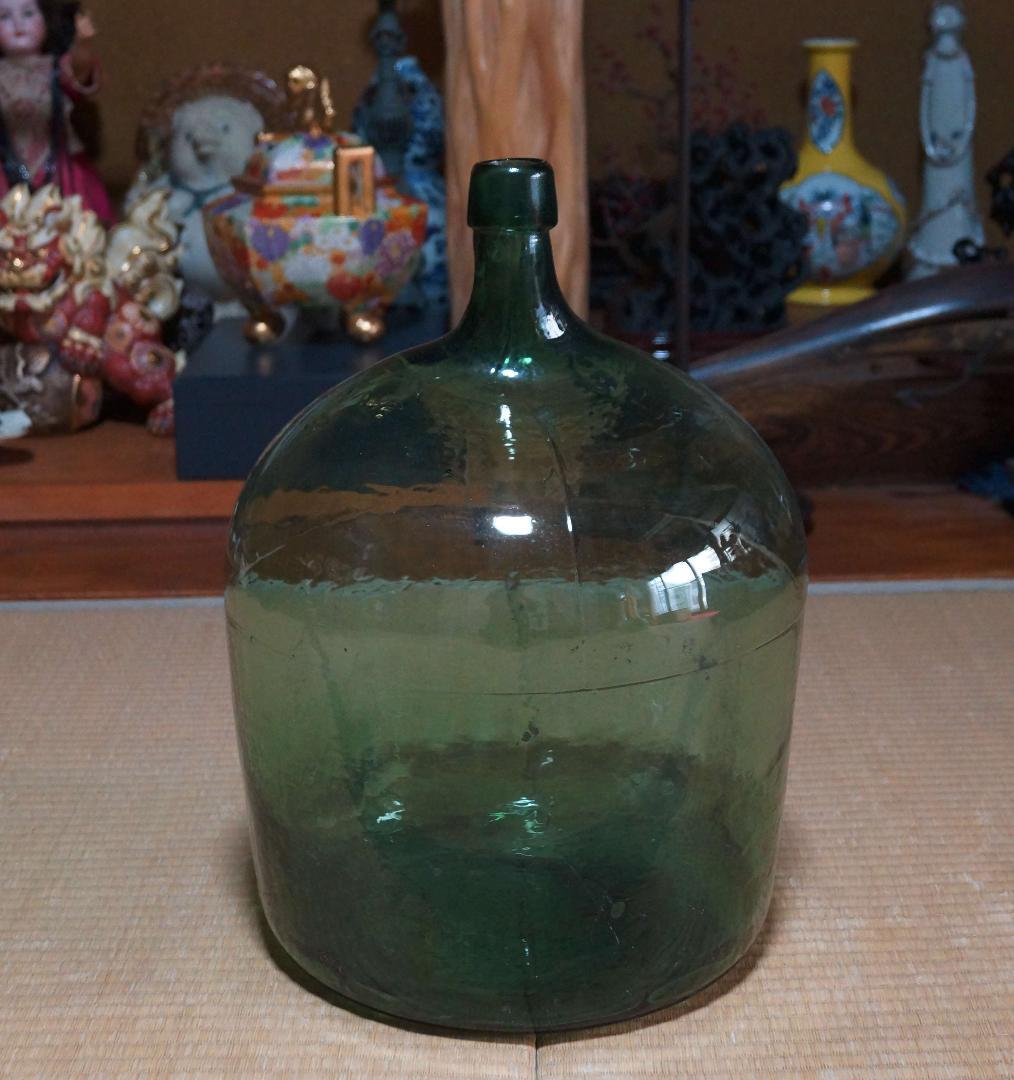 特大デミジョンボトル ガラスビン 古いガラス 美しい気泡と色合いインテリア花瓶