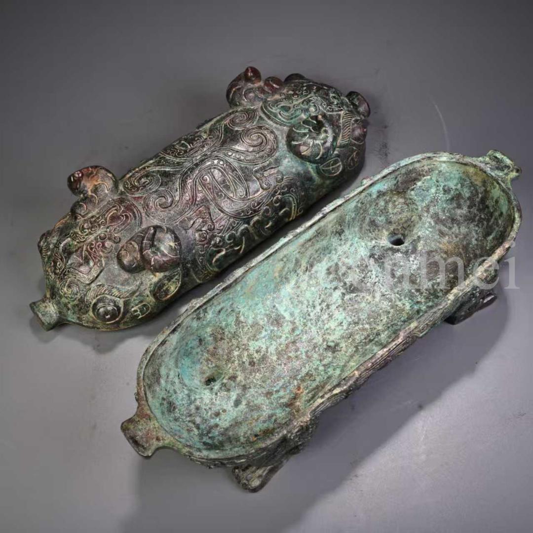 中国古美術・珍品旧藏・青銅器 豚形 食盒 蓋物 香炉 彫刻文様・置物・風水開運