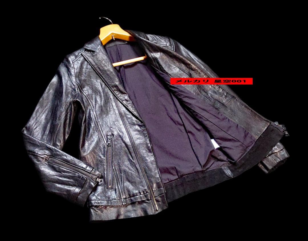 FUGA 黒 羊革 ライダースジャケット フーガ 44 本革 ラムレザー バイク