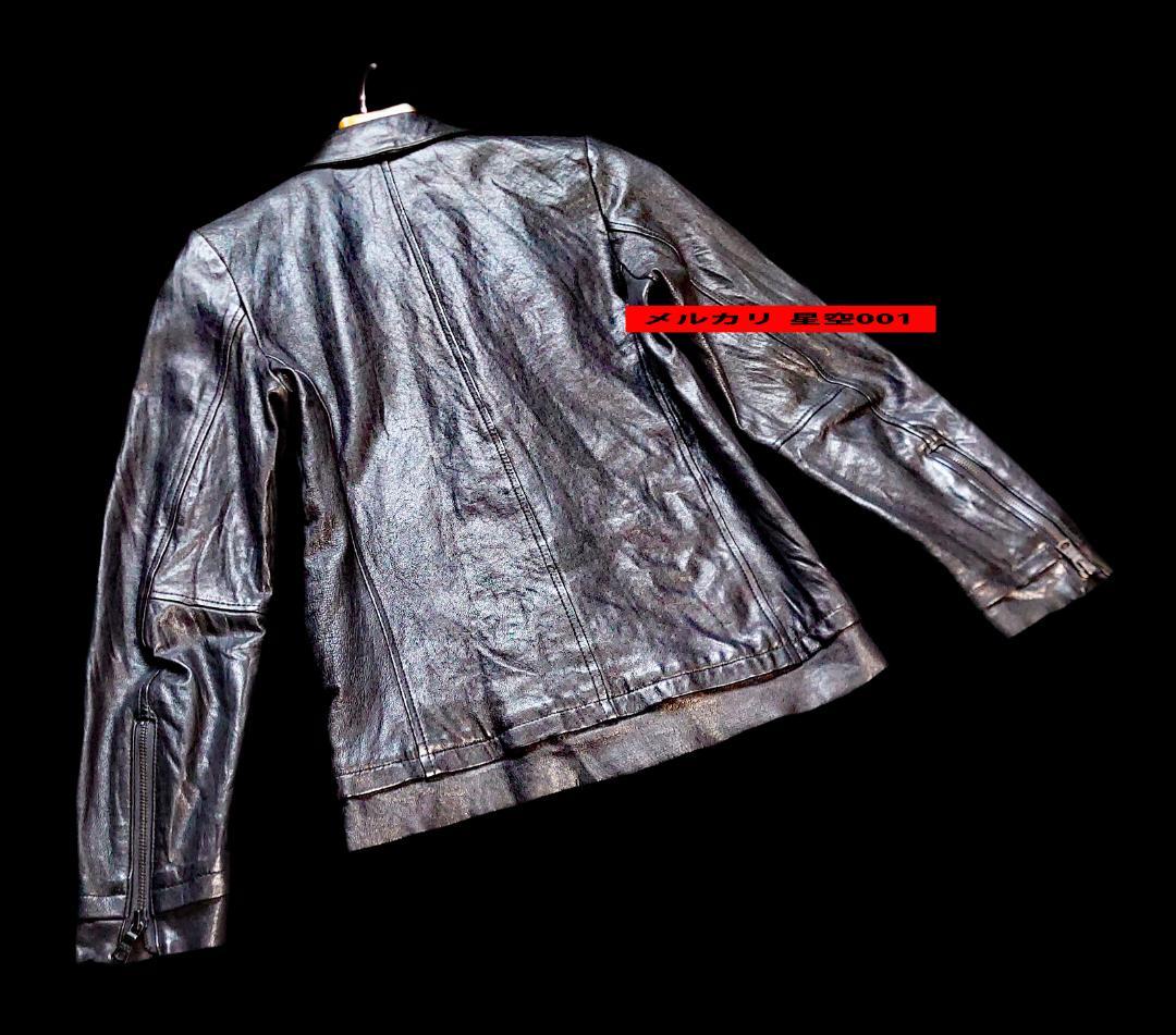 FUGA 黒 羊革 ライダースジャケット フーガ 44 本革 ラムレザー バイク