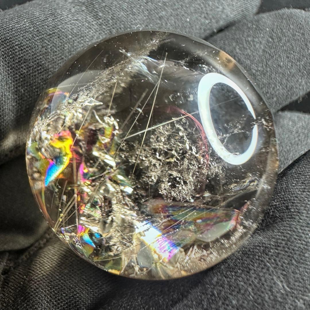 金運最強✴️レインボー☆スモーキーチルクォーツ丸玉パワーストーンスフィアA1252