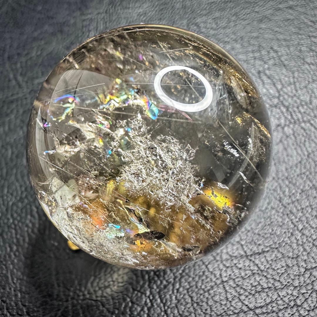 金運最強✴️レインボー☆スモーキーチルクォーツ丸玉パワーストーンスフィアA1252