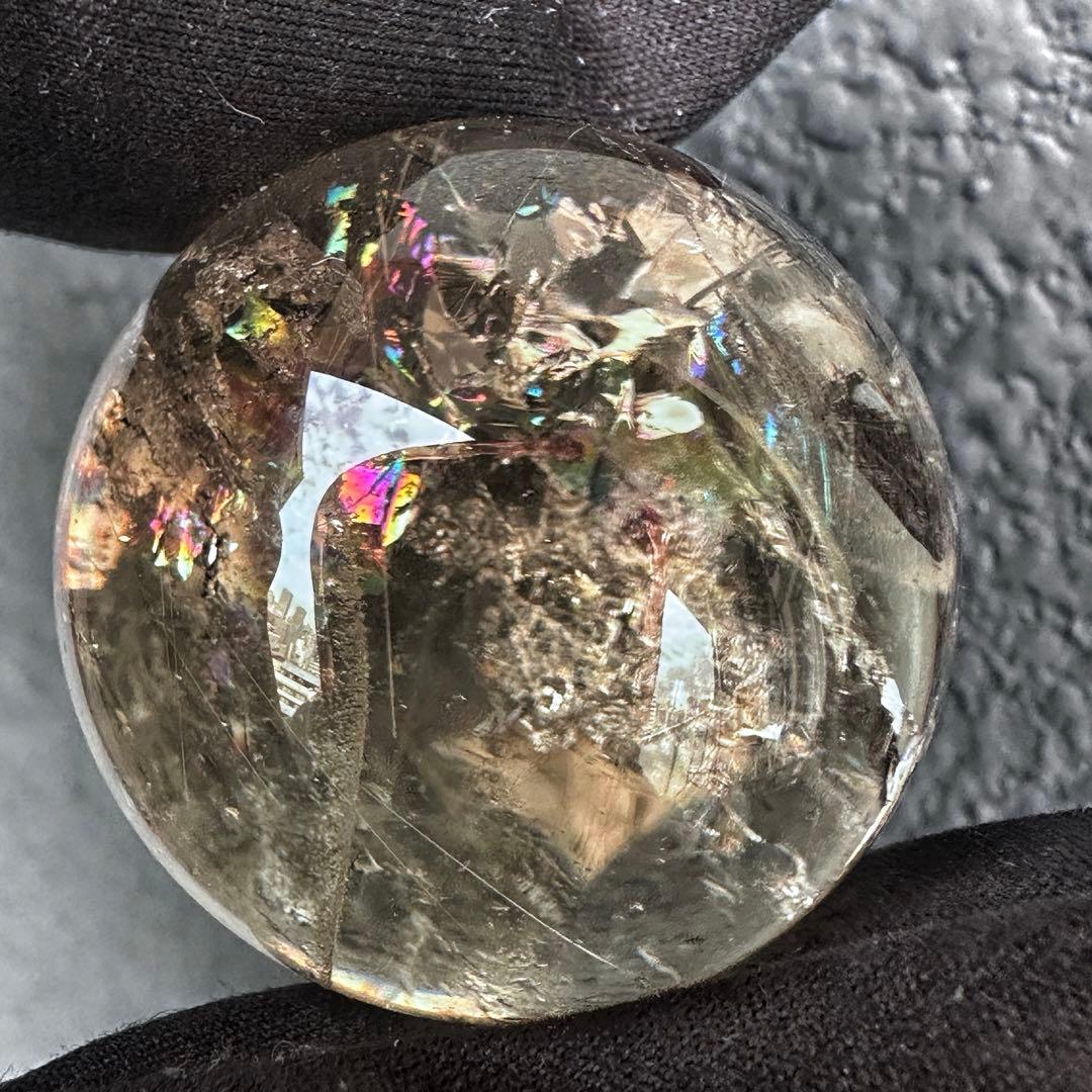 金運最強✴️レインボー☆スモーキーチルクォーツ丸玉パワーストーンスフィアA1252